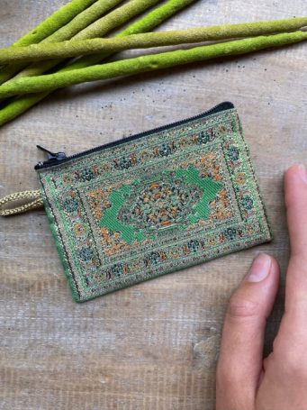 Pochette piccola verde mandala ricamato fili dorati Verde