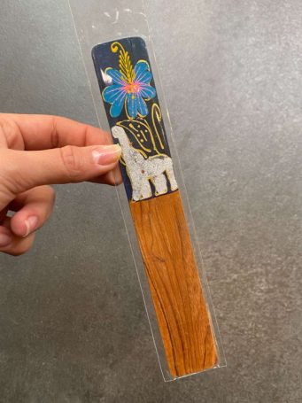 Segnalibro legno tailandese con decorazioni dipinte fiore elefante Azzurro